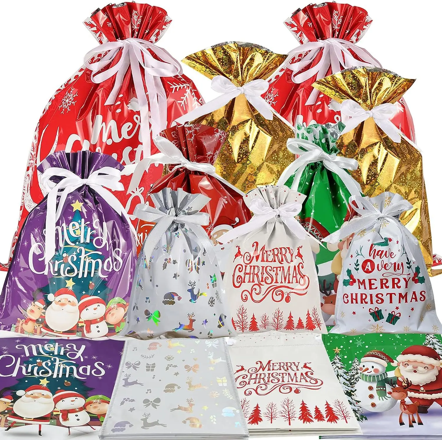 10Pcs Frohe Weihnachten Kordelzug Geschenk Tasche Große Süßigkeiten Cookie Verpackung Tasche Navidad Weihnachten Geschenk Taschen Hause Dekoration