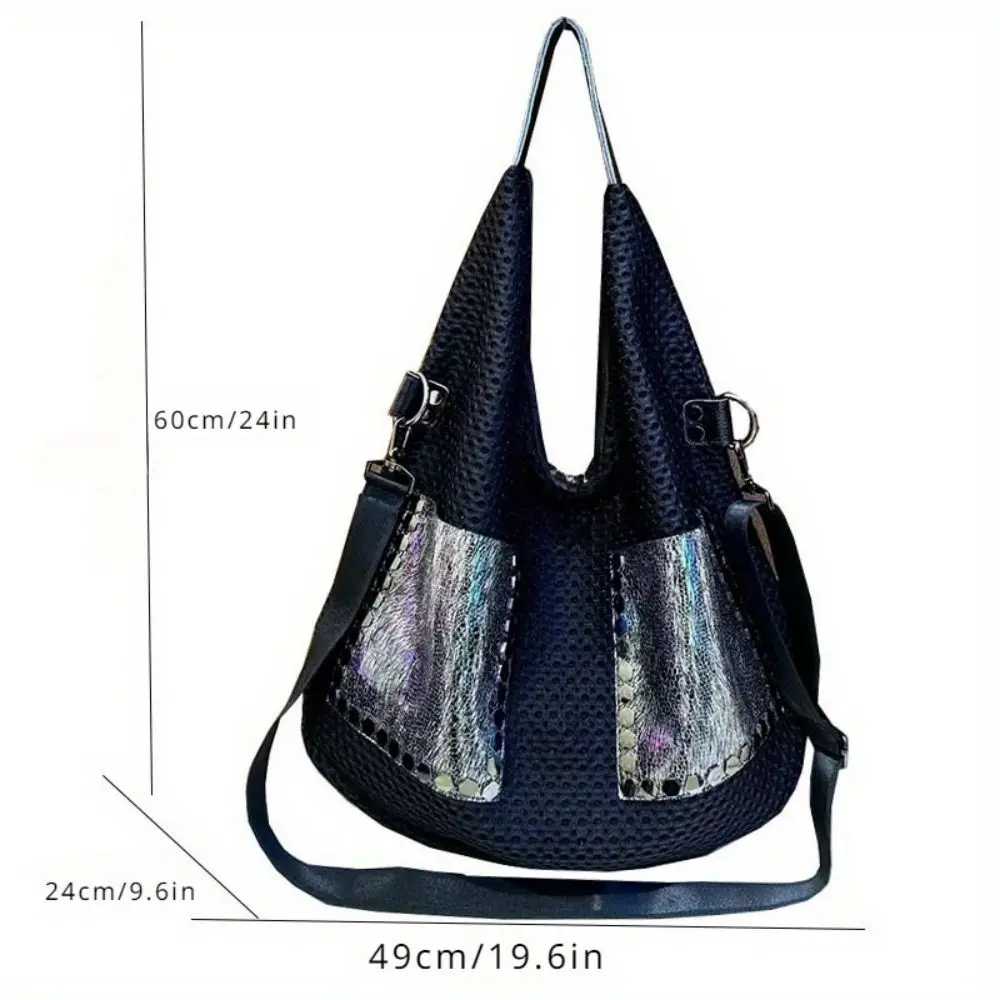 Damen Retro Mesh Patchwork Leder Tote Tasche 5