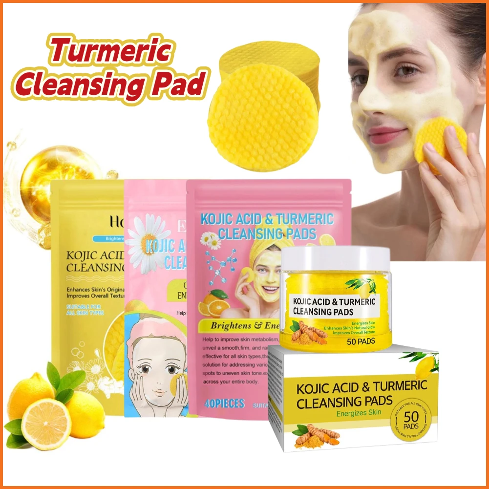 40/50pcs Turmeric Kojic Acid Cleansing Pads Exfoliating Pads Facial Sponges For deeply Cleansing Exfoliating Daily Skin Care cleansing pad