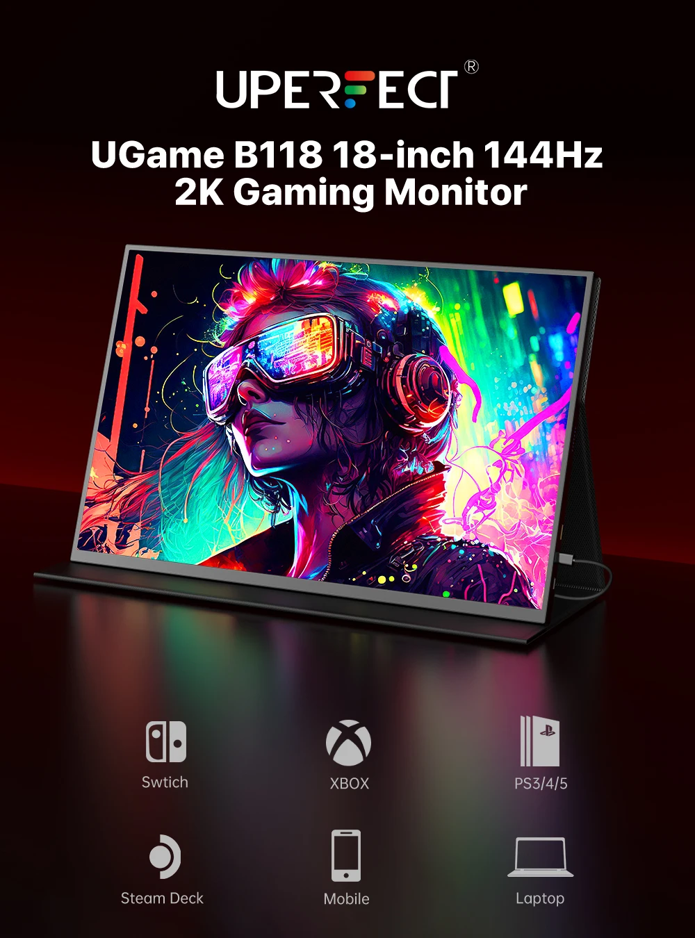 UPERFECT UGame B118 2K 144Hz Portable Gaming Monitor 100% DCI-P3 FreeSync HDR Computer Display HDMI USB C IPS Screen for Laptop 8 UPERFECT UGame B118 2K 144Hz Portable Gaming Monitor 100% DCI-P3 FreeSync HDR Computer Display HDMI USB C IPS Screen for Laptop 2