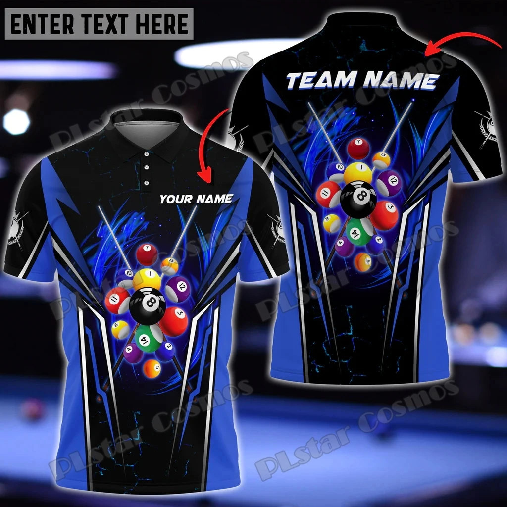 Billard 8-Ball-personalisierter Name, mehrfarbige Option, 3D-gedruckt, modisches Herren-Poloshirt, Sommer, Unisex, lässiges Poloshirt WK 148 – Detail 9