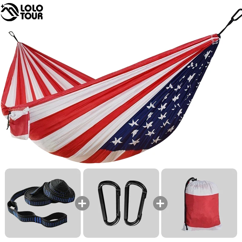 US Flag Hammock For Outdoor Camping Independence Day Gifts Printing Parachute Fabric Sleeping Bed Hammock 106"*55" 1-2 People