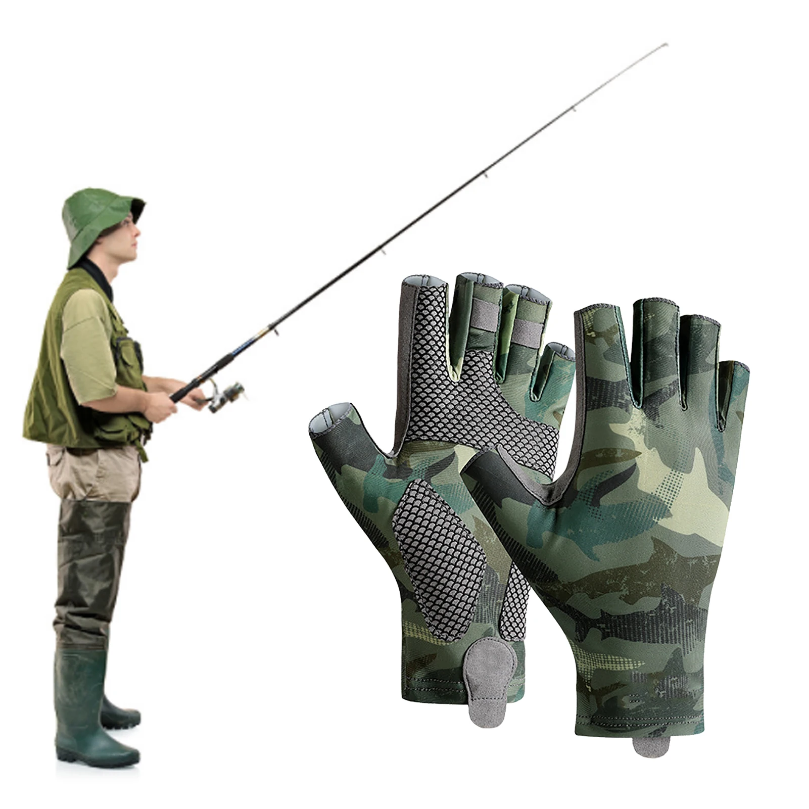 Professional UV Fishing Gloves Men's Outdoor Ice Silk Fingerless High Elastic Non slip Wear