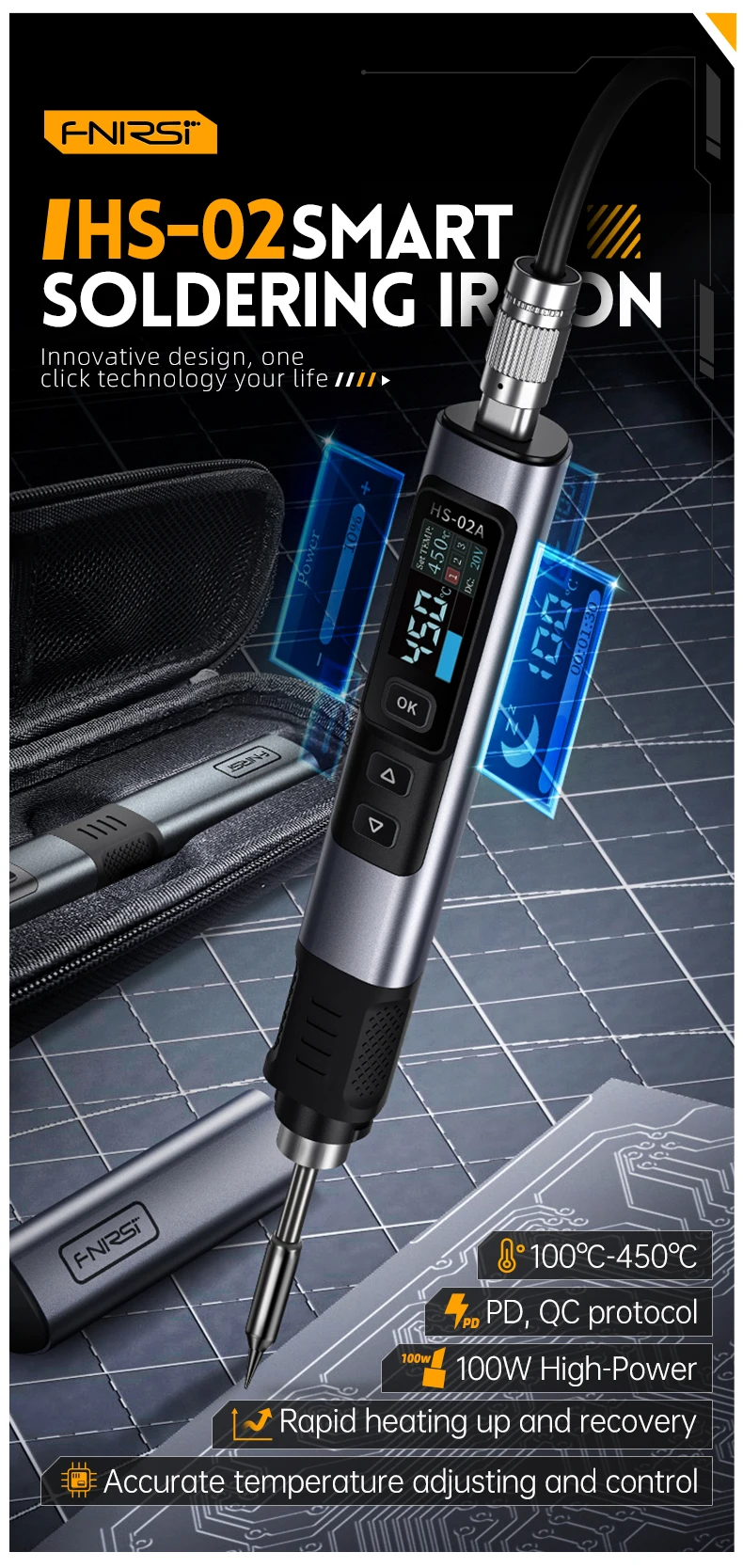 HS-02A HS-02B Intelligent Electric Soldering Iron 24V 100-450 ℃ Welding Material