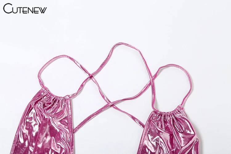 Body brillante para mujer, sexy, con vendaje cruzado, sin cintura ni espalda, ajustado, para mujer, atractivo, liso, para salir de noche o discoteca.