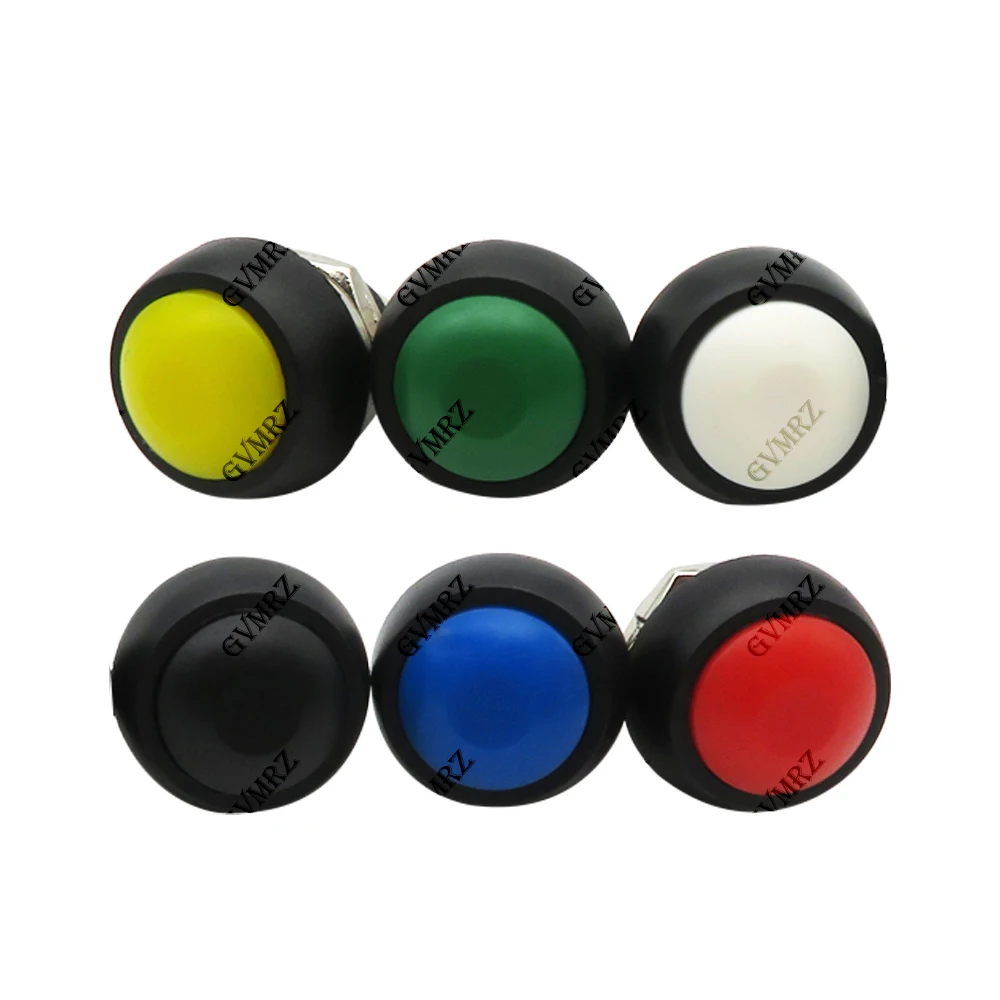 6PCS 미니 12mm 방수 PBS-33B 키트 순간 ON/OFF 푸시 버튼 라운드 스위치 화이트 블랙 레드 옐로우 블루 그린