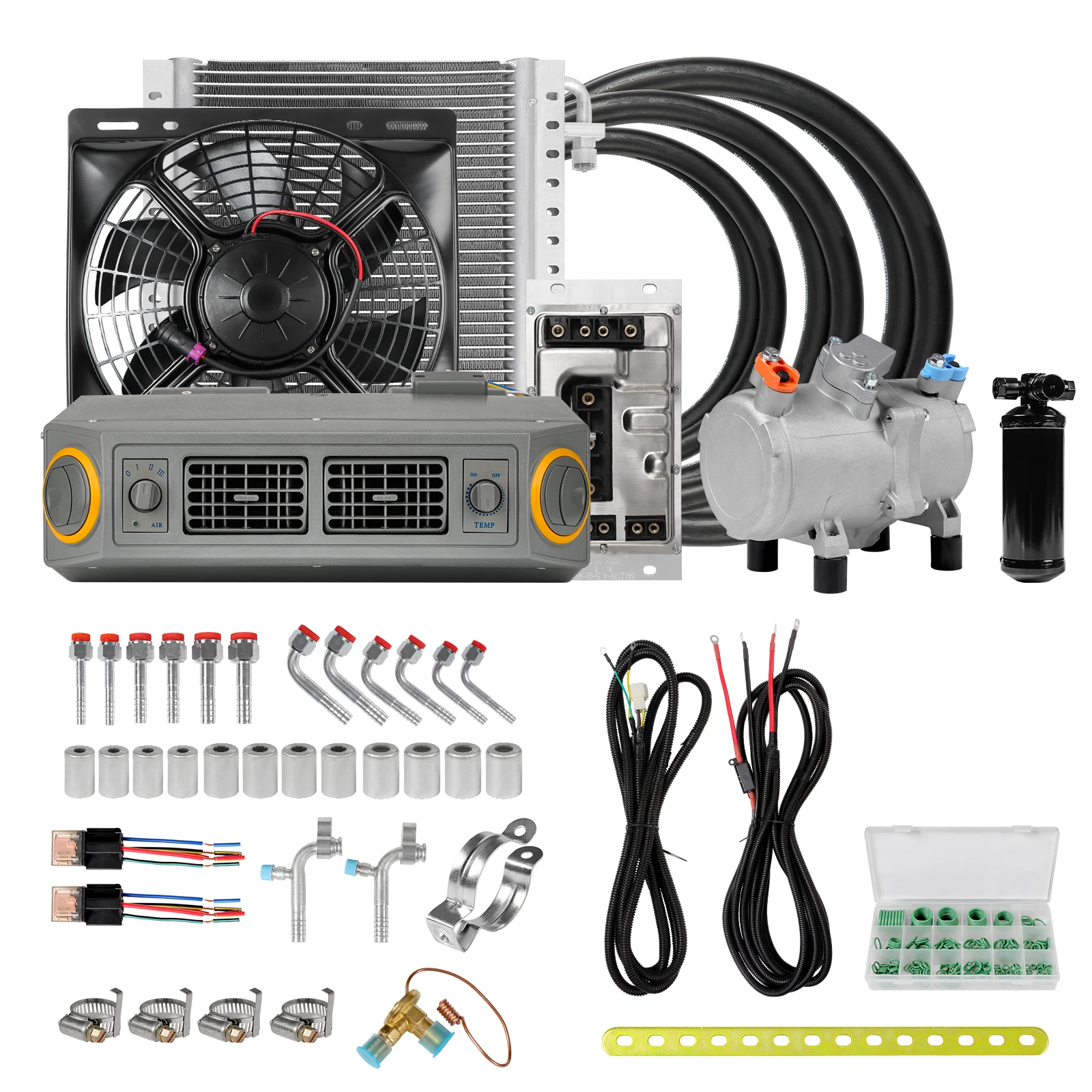 

RV65F 12V/24V car electric compressor/evaporator AC system, for vintage cars, pickup trucks, excavators, RV, trucks, etc