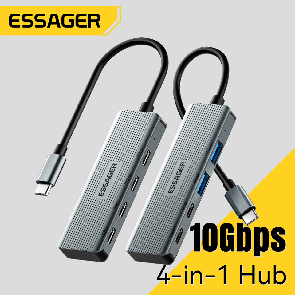 Essager 4 in 1 Type C to USB Hub 4 Ports  USB3.2 Gen 2 Portable High Speed Splitter Adapter For Macbook Pro Computer Accessories