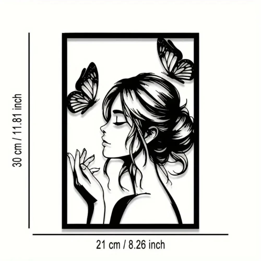 우아한 여성과 나비 금속 벽 장식 ? 실내/실외 공간을 위한 액자 예술품, 여성에게 좋은 선물