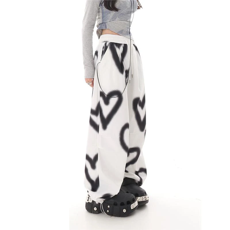 Love pink workwear pants for women in 2024, new straight leg high waisted casual trendy pants with printed wide leg pants