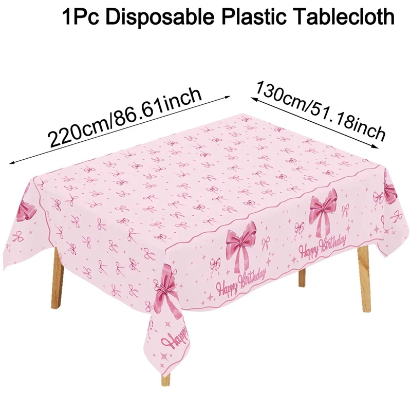 1 Stück Rosa Schleifen-Tischdecke Coquette Geburtstagsdekoration für Frauen für Brautparty Geburtstagsfeier Stilvolle Partydekoration – Detail 10