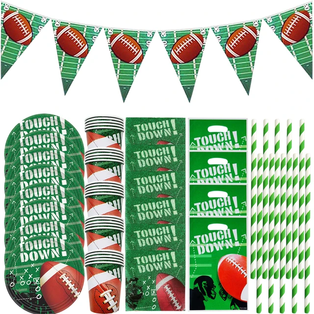 Fournitures de fête d'anniversaire sur le thème du sport de rugby pour  enfants, tasse, assiette, fond, tissu, décor de fête d'anniversaire,  faveurs de