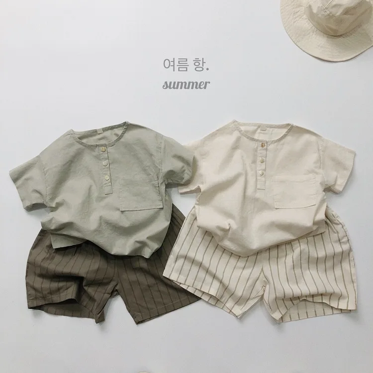 deer jonmi Korean Style Summer Baby Boys Cotton Linen Shirts Short Sleeve Kids Tops Toddlers Children Casual Shirt