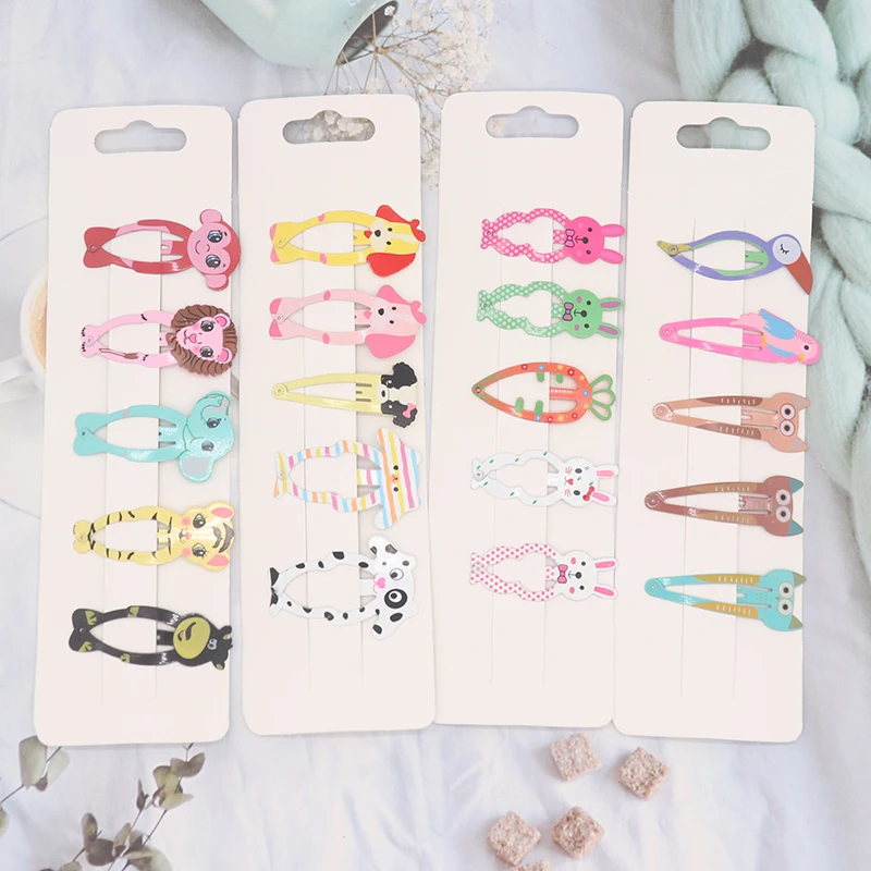 5Pcs Newborn Cartoon Animal Fruits Metal Candy BB Clips, Girls Hairpins Hair Clip, Kids Headwear Barrettes, Baby Hair Accessories