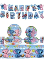 1/10/20/52pcs Disney Blue Lilo&Stitch Birthday Party Tableware Set With Balloons Backdrop Tablecloth Plates Napkins For Showr