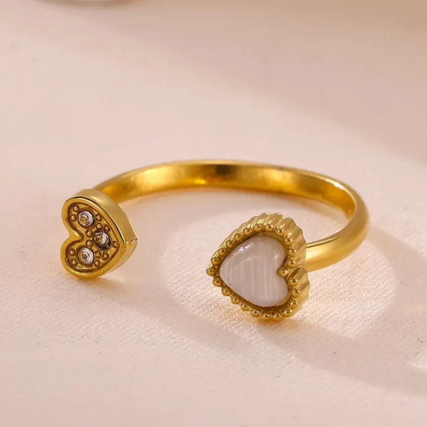 Luxury Elegant Zircon Heart Rings for Women 18K Gold Plated Stainless Steel