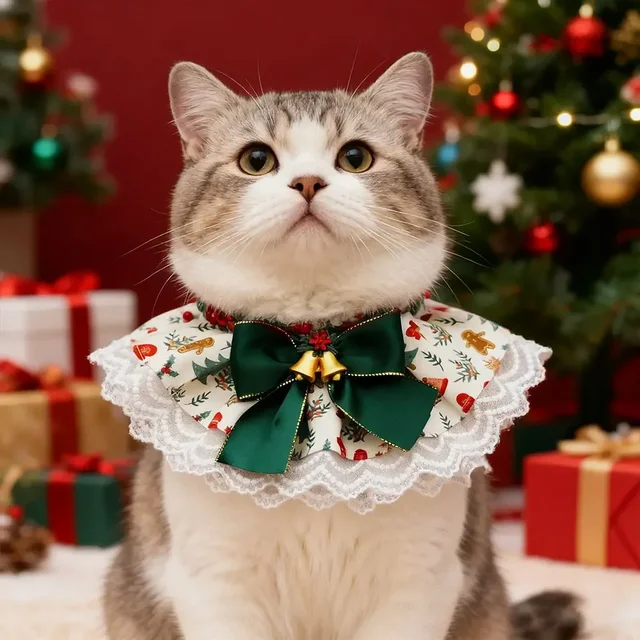 Cotton Pet Cat Dog Drool Towel Lace Scarf Christmas Themed Party Holiday Decoration Accessories Pet Neck Accessories 3
