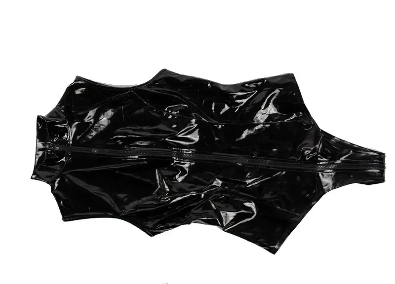 Women Sexy Latex Wet Look Front Zip Vinyl Bodysuit Teddy PVC Catsuit Night Clubwear