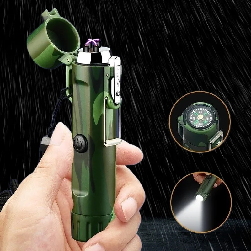 

Plasma USB Electric Dual Arc Lighter Outdoor Compass Lighting Waterproof Windproof Flameless Pulse Lighter Camping Portable Gift