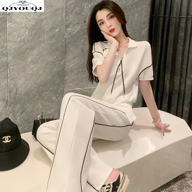 Fat MM Large Sports and Casual Set for Women's Summer Loose Meat Covering Short Sleeve Wide Leg Pants Two Piece Set