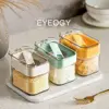 Glass Seasoning Box With Spoon Dustproof Lid Clear Countertop Spice Condiment Salt Sugar Storage Jar Container Kitchen Supplies 1