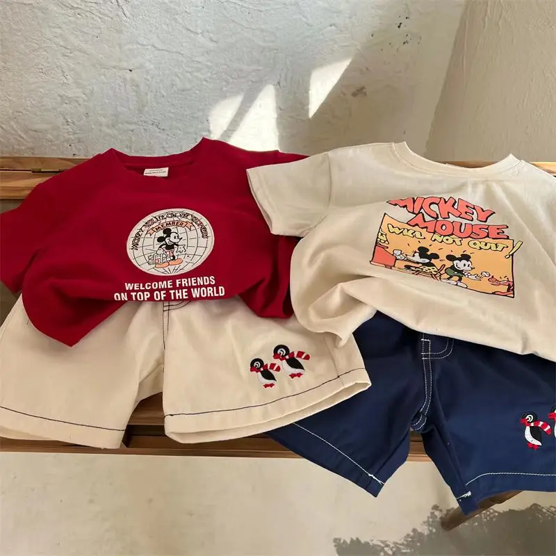 Cartoon Mickey Print Tshirts 2023 Brand Clothes Boys Girls Pure Cotton Casual Sports Pullover Shirt Child's Trendy Loose Tops 3