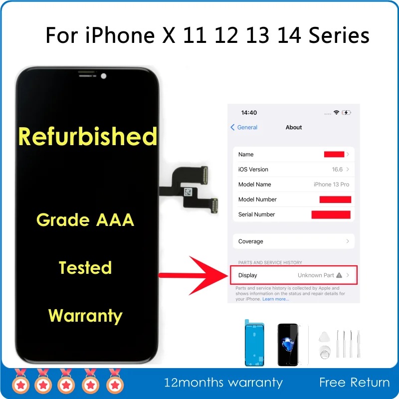 Schermo Ufficiale Ricondizionato Aaa Per Iphone X Xr Xs 11 12 13 Mini 14 Pro Max Display Lcd Gruppo Cambiato Vetro Esterno Sostituito