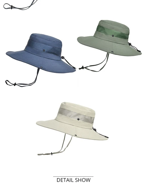 WANYI Cappelli da Pescatore Uomo Estivo Cappello da Sole Anti UV 10CM Tesa  Larga UPF 50+ Traspirante Cappelli Trekking Boonie Impermeabile Spiaggia