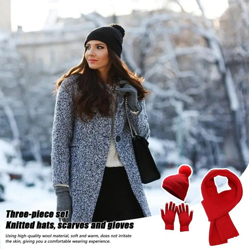 Winter Beanie Warmer Knit Stocking Stuffers Women Hat Scarf Gloves Headband Set For Outdoor Travel_voghion.com