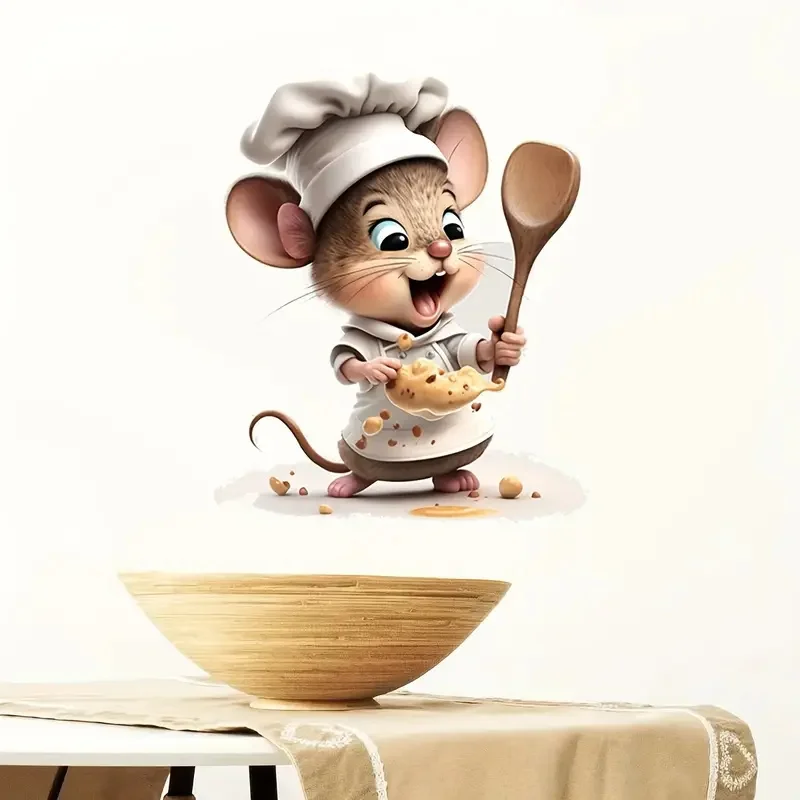 Cute Mouse Chef Wall Sticker Bright Wall for Home Cabinet Door Refrigerator Decoration Vinyl Car Decals Art Wallpaper