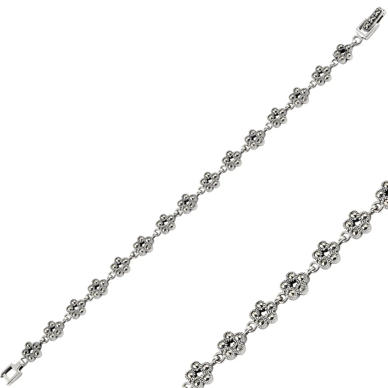 

Silver 925 Sterling Flower Marcasite Gemstone Bracelet
