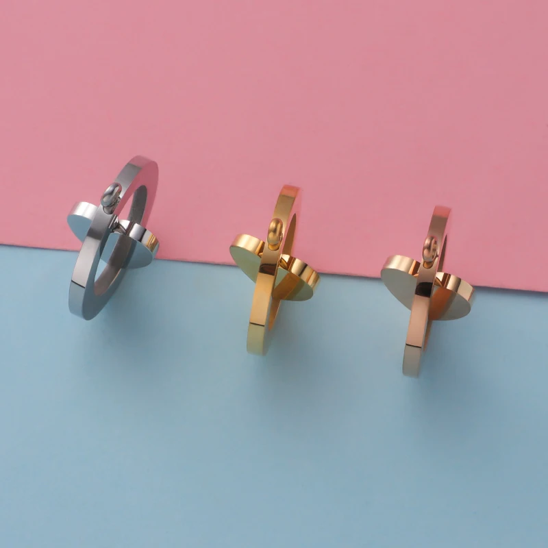 Fnixtar 5pcs Round Square Heart Pendant Rotatable Stainless Steel Mirror Polish Hollow Pendants Charm DIY Necklace Gift