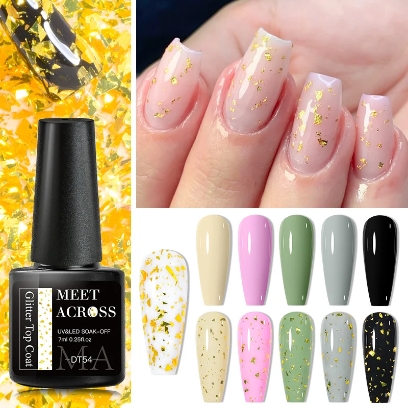 

7ML Gold Glitter Top Coat Silver Rose Gold Glitter Sequins Gel Nail Polish Function Gel Semi Permanent Varnishes Soak Off UV Gel