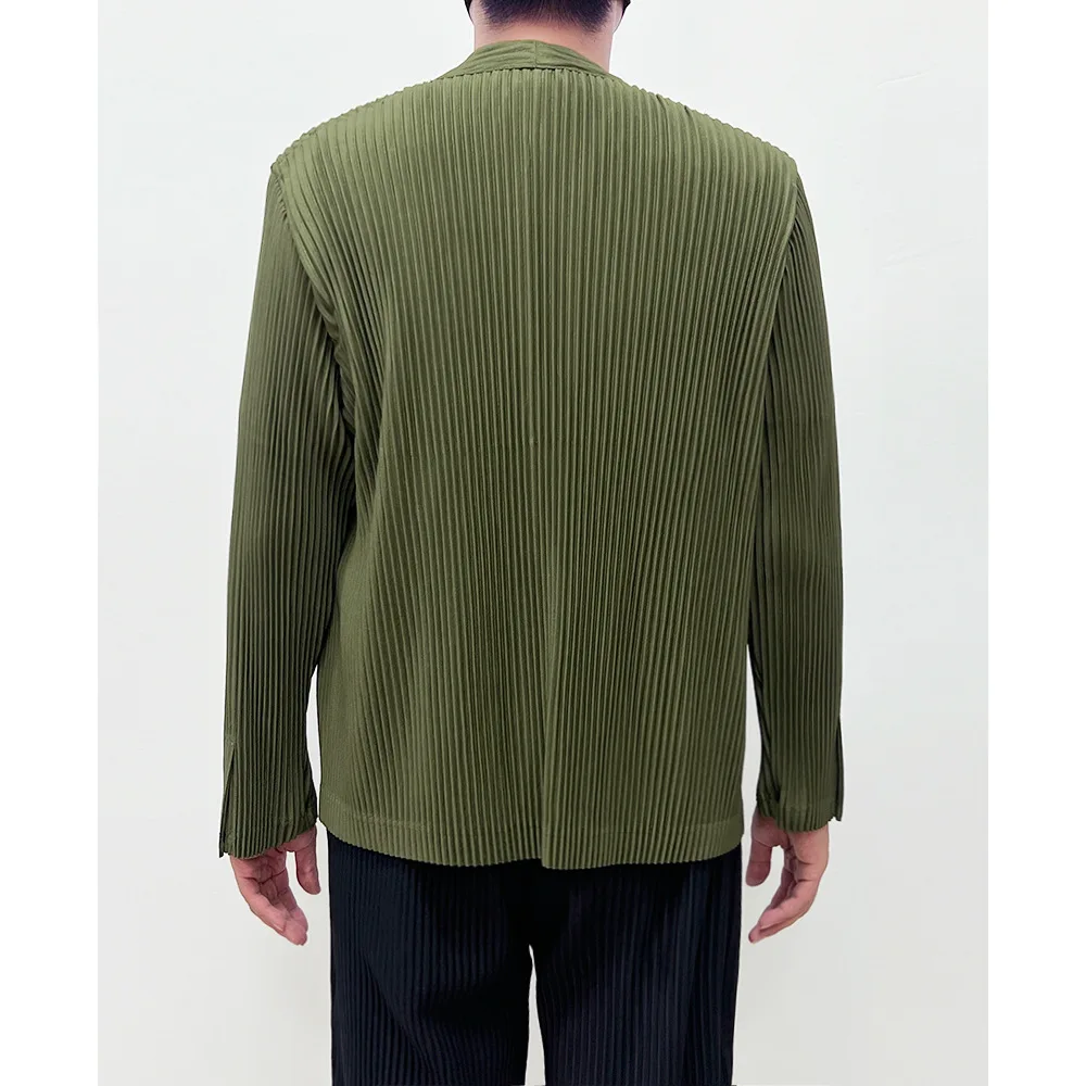 Original Pleated Fall Men's Jacket 2024 New Simple Retro Business Casual Suit Cardigan Men's Pleated Long-sleeved Blouse 4