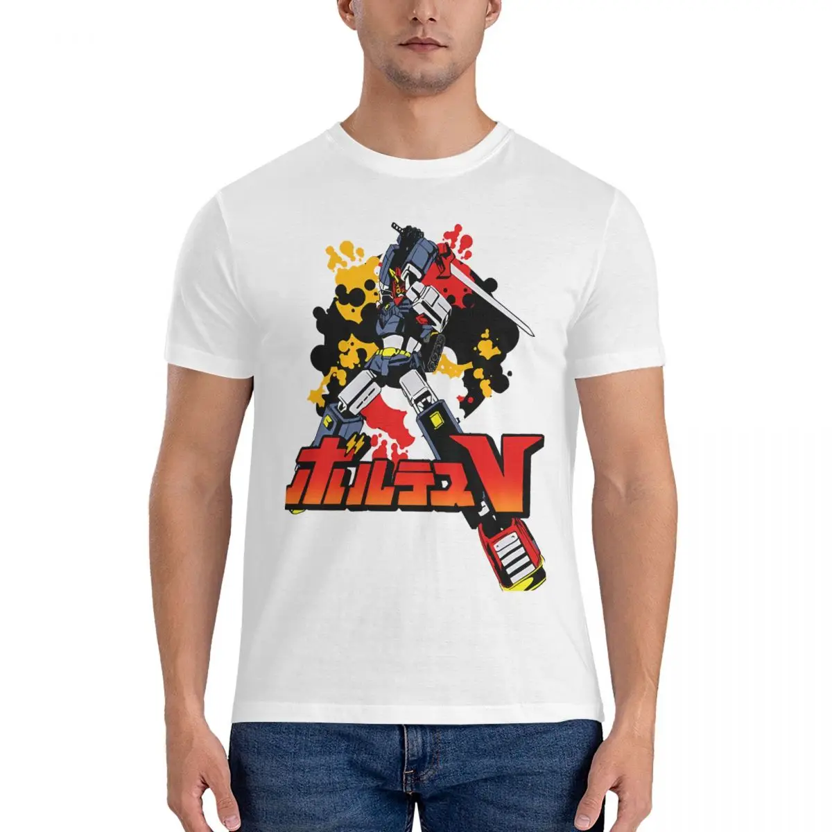 

Супер электромагнитная машина мужские футболки Voltes V Забавные футболки с коротким рукавом Круглый воротник футболка из чистого хлопка