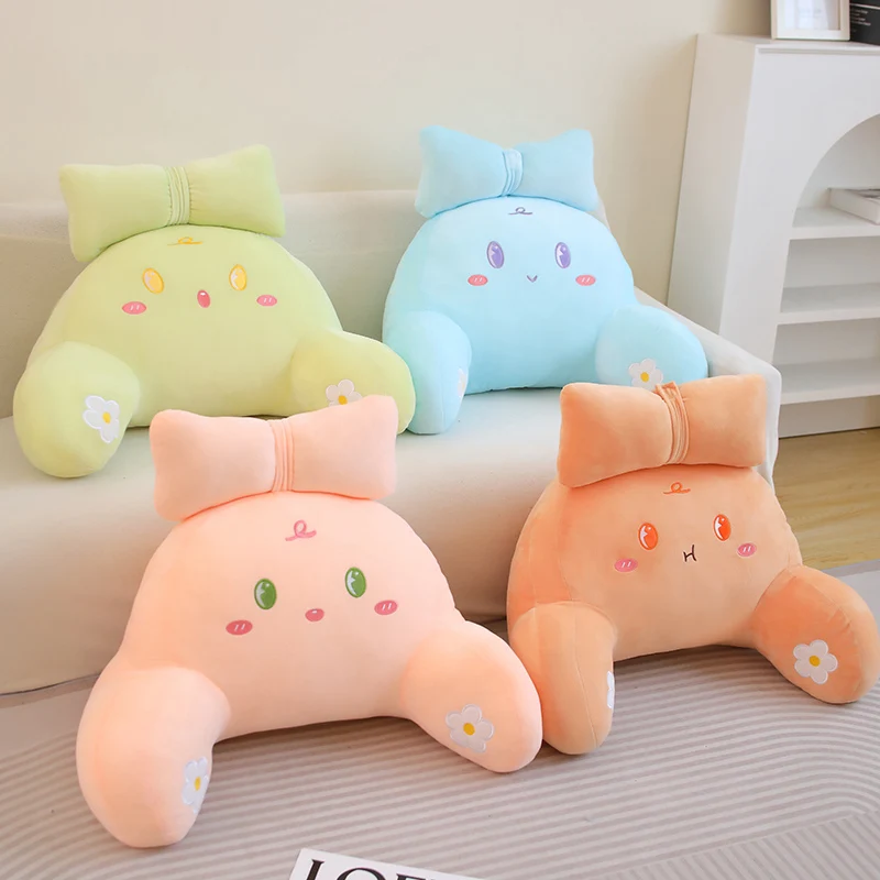 Cartoon Anime Big Eyes Little Monster with Bow Plush Sofa Cushion Cute Fluffy Stuffed Soft Chair Plushies Pillow Toy Home Decor