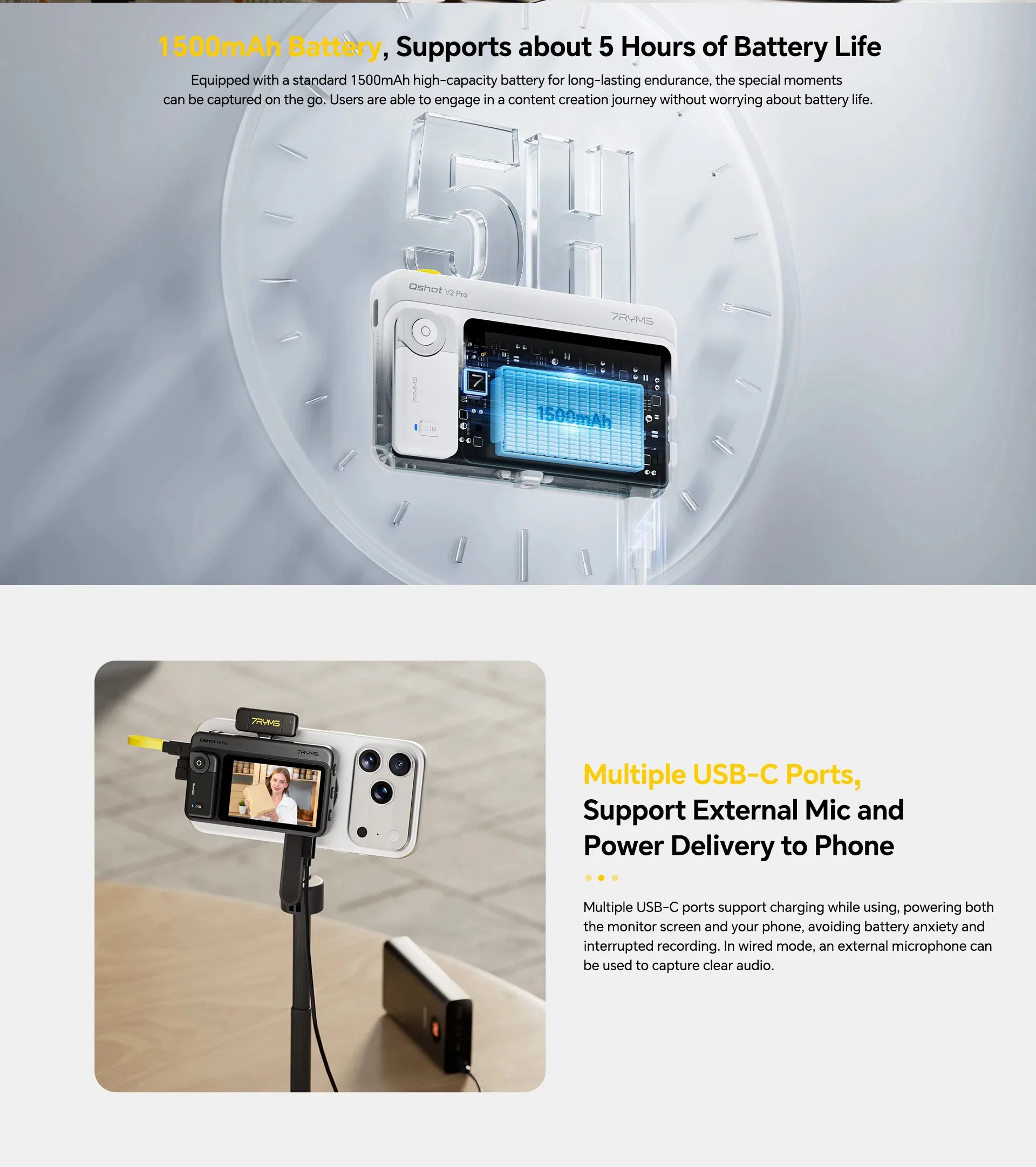 7RYMS Qshot V2 V2 pro 휴대폰 셀카 모니터 3.1인치 IPS 디스플레이 모바일 사진용 자기 유무선 촬영 모니터