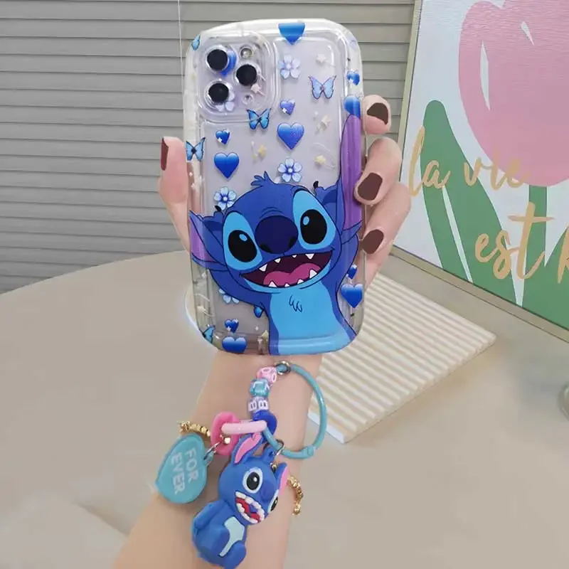 Cartoon 3D Blue Stitch Angel Case Per Oppo A57 A54 A16 A17 A15 A5 A9 A52 A12 A7 A5S A53 A55 A77 A94 A32 A18 A58 A78 A38 Cover