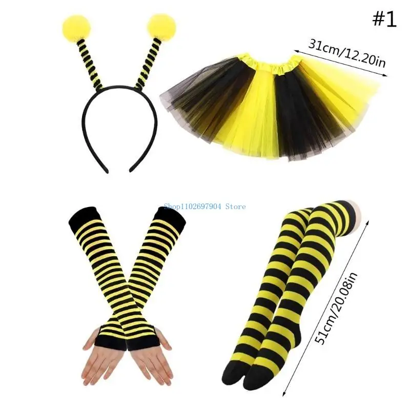 N7YF Tier Cosplay Kostüme Biene Ohren Stirnband Tutu Brille Halloween Party Requisiten – Detail 9
