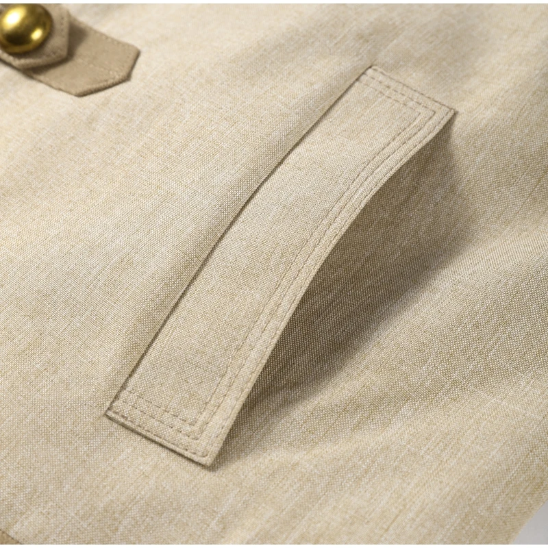 Beige abgeschnittene kurze Jacke für Damen, modisch, Stehkragen, Knebelverschluss, volle Ärmel, Mantel, 2023, Herbst, weibliche Pendel-Oberbekleidung – Detail 6