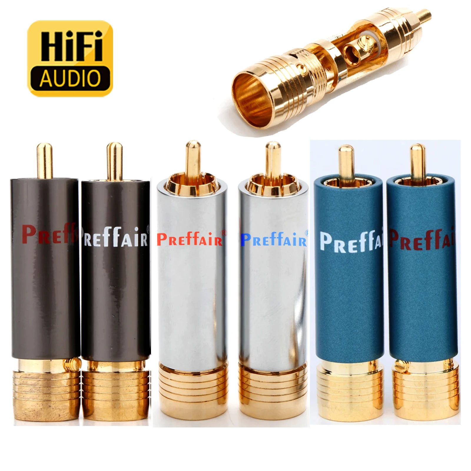 4-Piece Gold Plated RCA Plug Connectors - Copper Audio/Video Adapters (HIFI Quality)