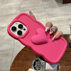 Cute 3D Love Heart Silicone Wavy Back Phone Case for Honor X6A 4G (Rose Red)