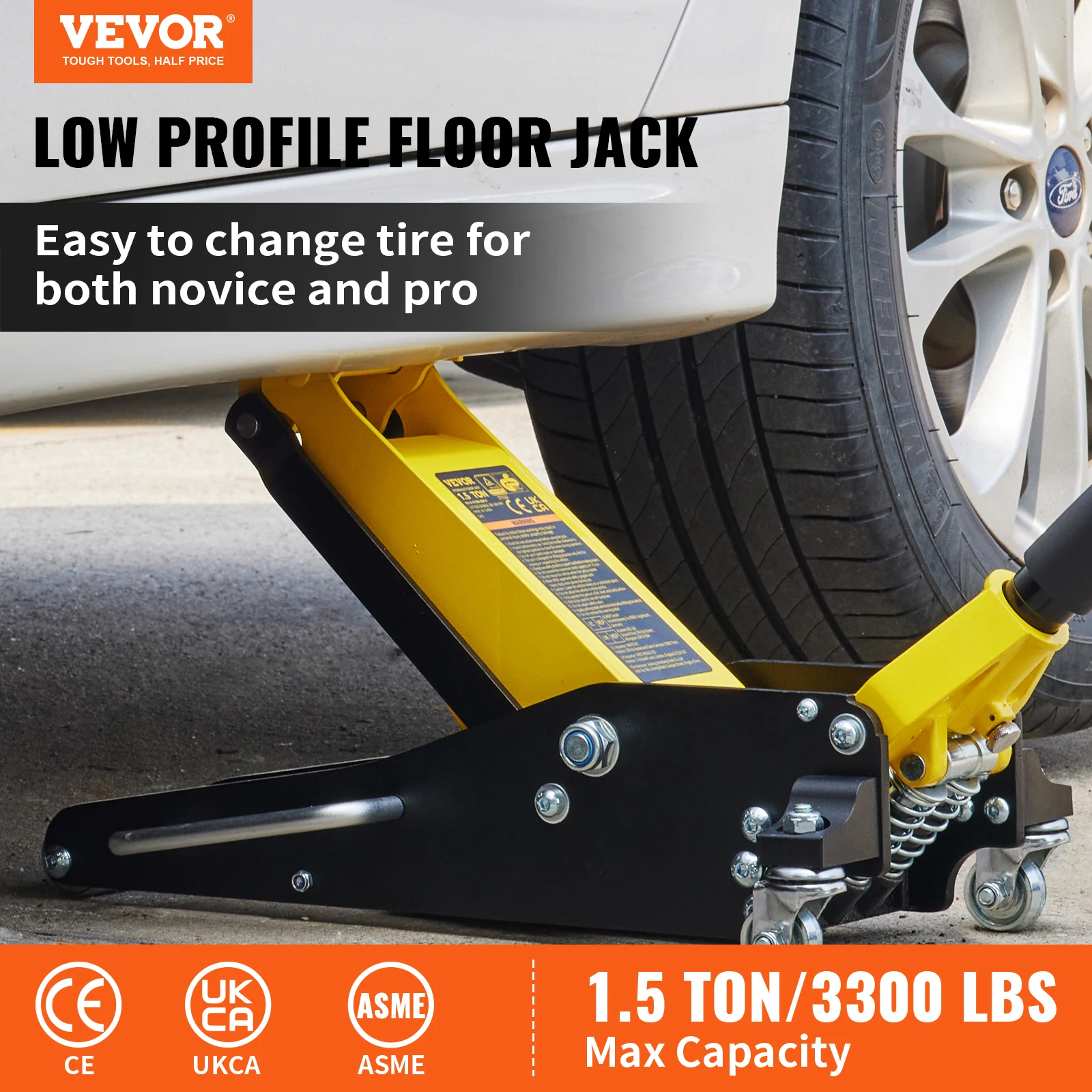VEVOR Car Jack 1.5-3 Ton Floor Jack Aluminum&Steel Racing W/ Single Pistons Quick Lift Pump Tire Change Lifting Repair Tool