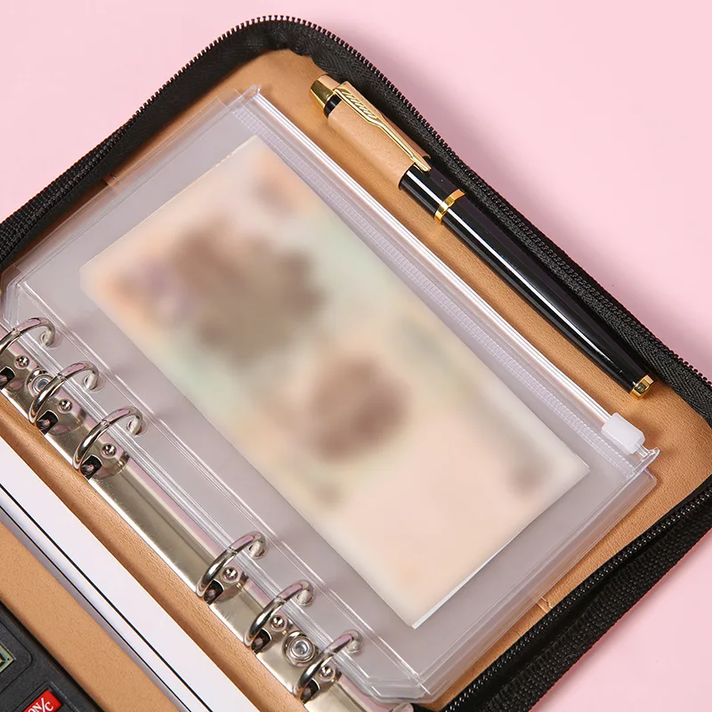 Portable Leather A6 Binder Budget Planner Notebook Pockets Zipper Bags Caculator 6 Hole Binder Covers Folder for School Office
