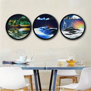 12-24inch Large Wall Hanging Sandscape Moving Quick Sand Painting Art Picture Round Glass Sandscape In Motion Flowing Sand Frame 1