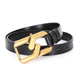 Luxury Cowhide Mesh Red Women's Belt Black Metal Buckle Head Genuine Leather Belt with Skirt Decoration Belt on The Outside