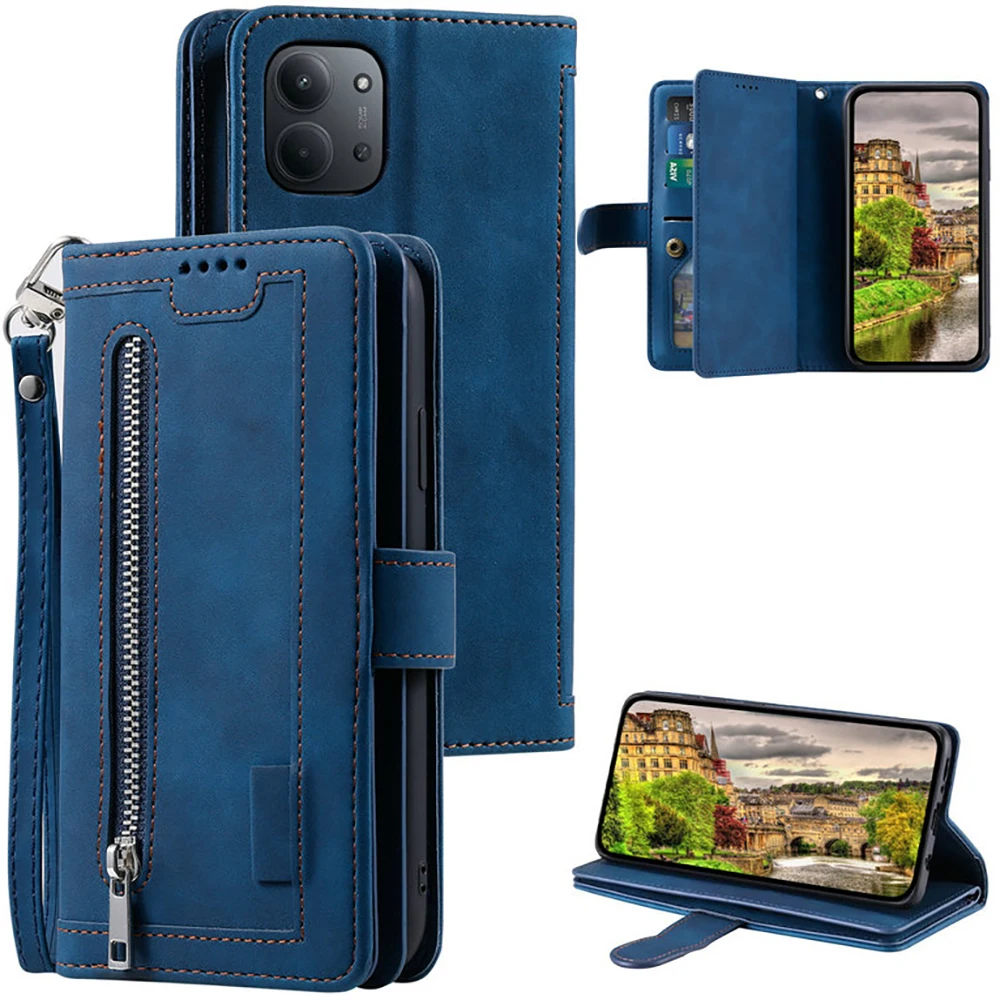 9-Card Zipper Wallet Leather Flip Case Cover