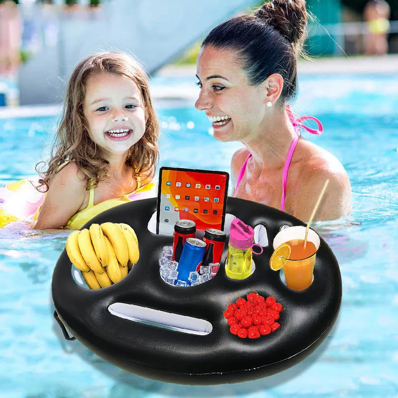Inflatable Pool Float Beer Drinking Cooler Table Summer Bar Tray Beach Swimming Ring Party Bucket Cup Holder for Swimming Pool