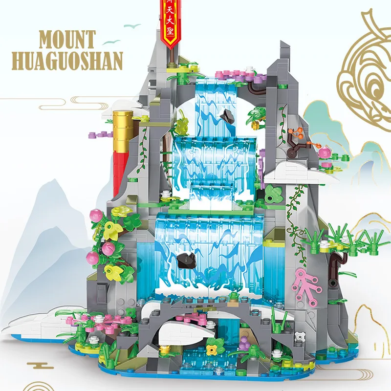 

Chinese Classic Movie Series Monkey King Mount Huaguoshan Model Toy Bricks 1185PCS Mountain Waterfall Building Blocks Kids Gifts