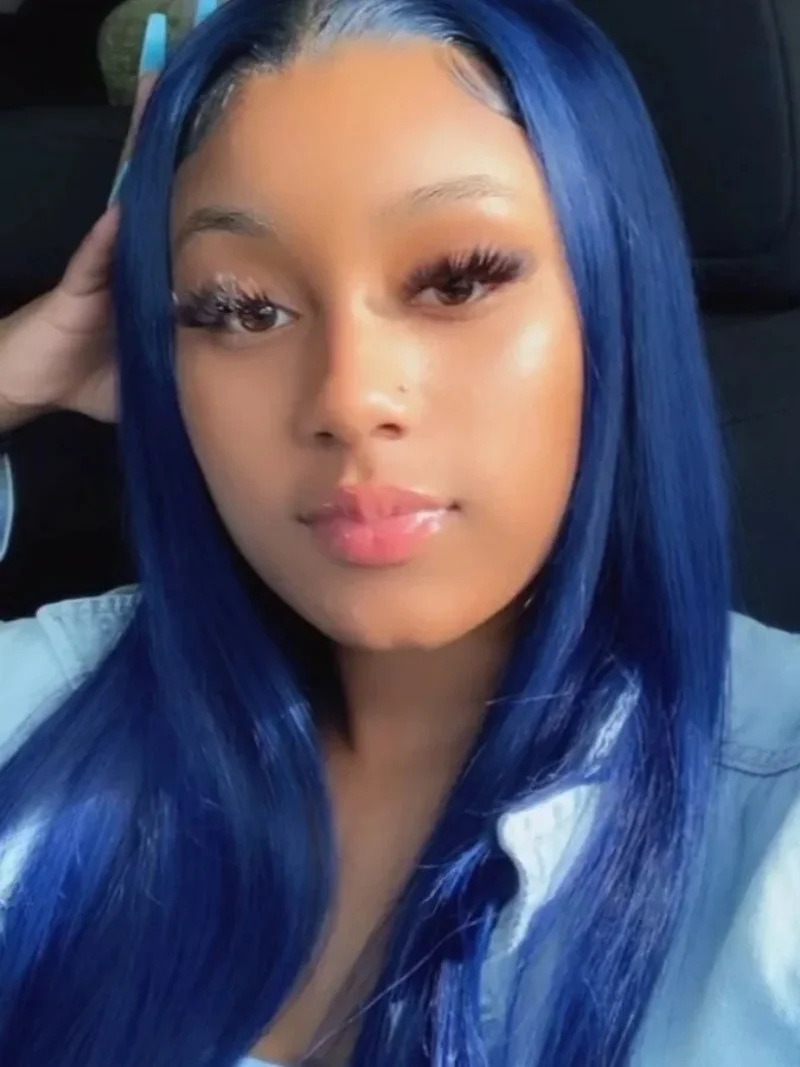 Lace front wig Lace wigs Womens synthetic wigs Synthetic wigs Blue straight synthetic lace front wig Glueless wigs Ready to wear long hair For women